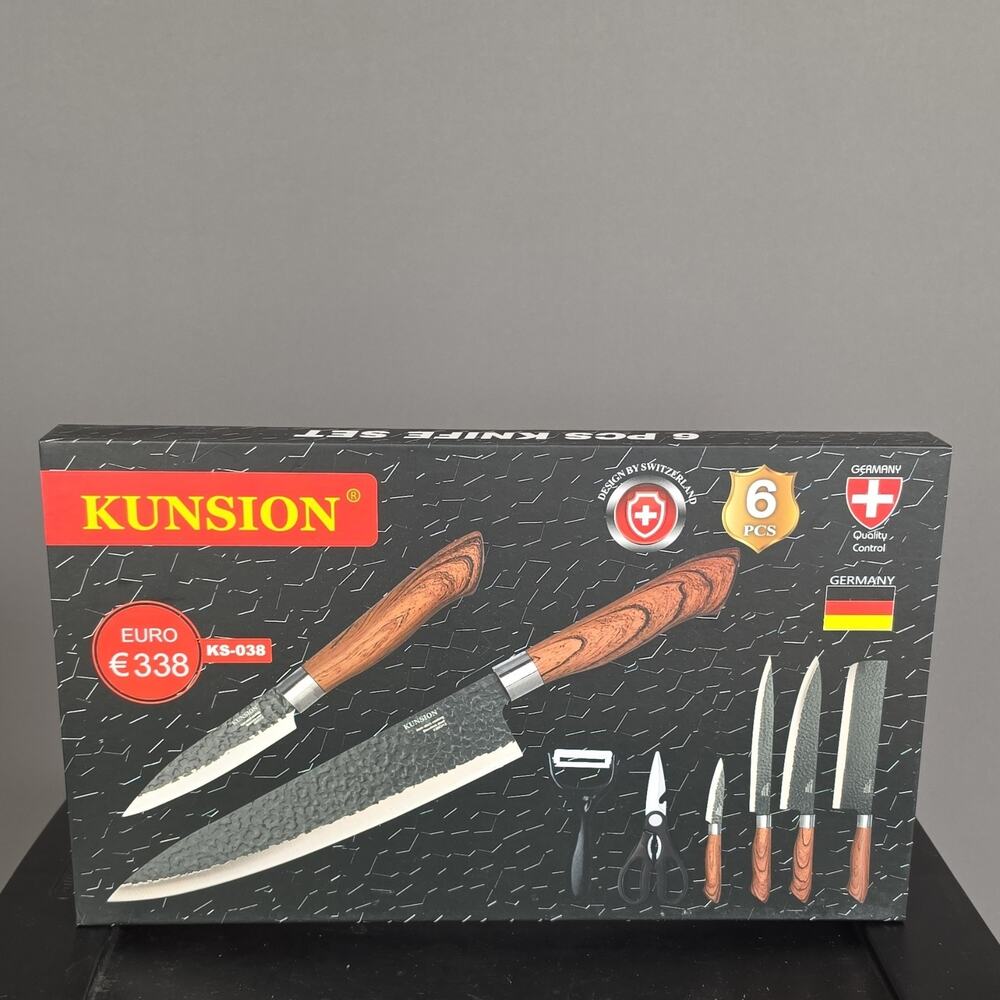 Kunsion 6 Piece Knife Set KS-038, Wood Handles, Antibacterial, Chef & Utility